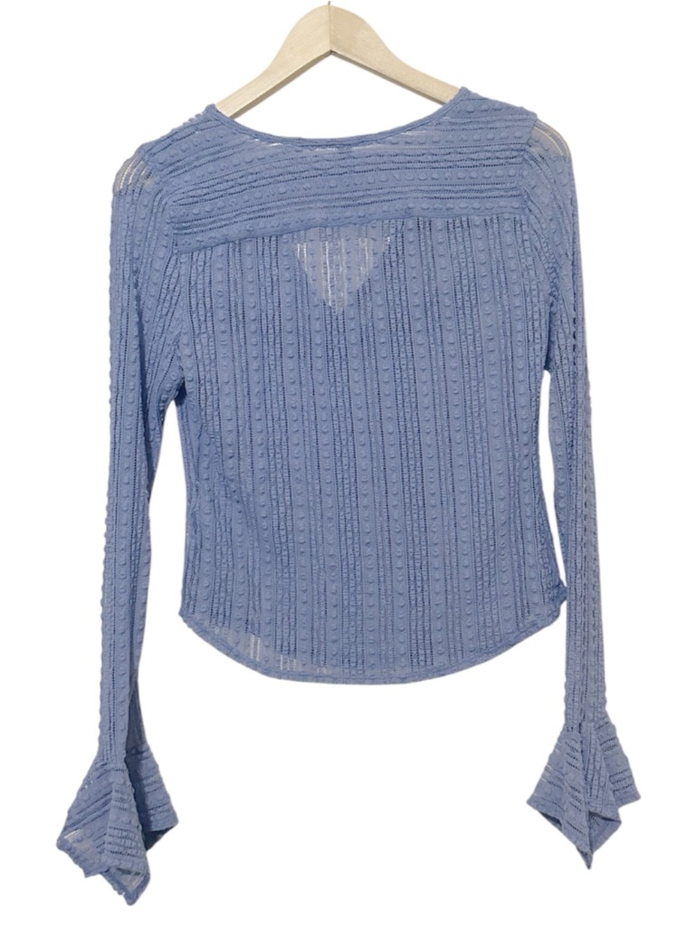 Anthropologie Periwinkle Pointelle Sheer
Ruffle V-Neck Bell Sleeve Top - Small - Picture 4 of 6